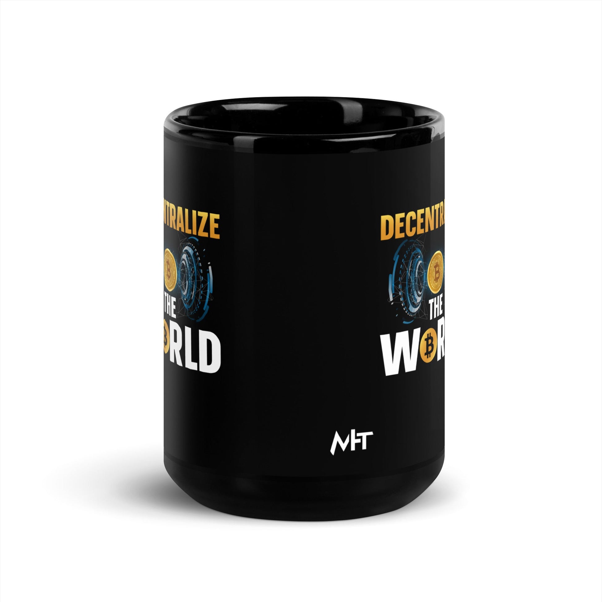 Decentralize the World - Black Glossy Mug by DarkByteGear