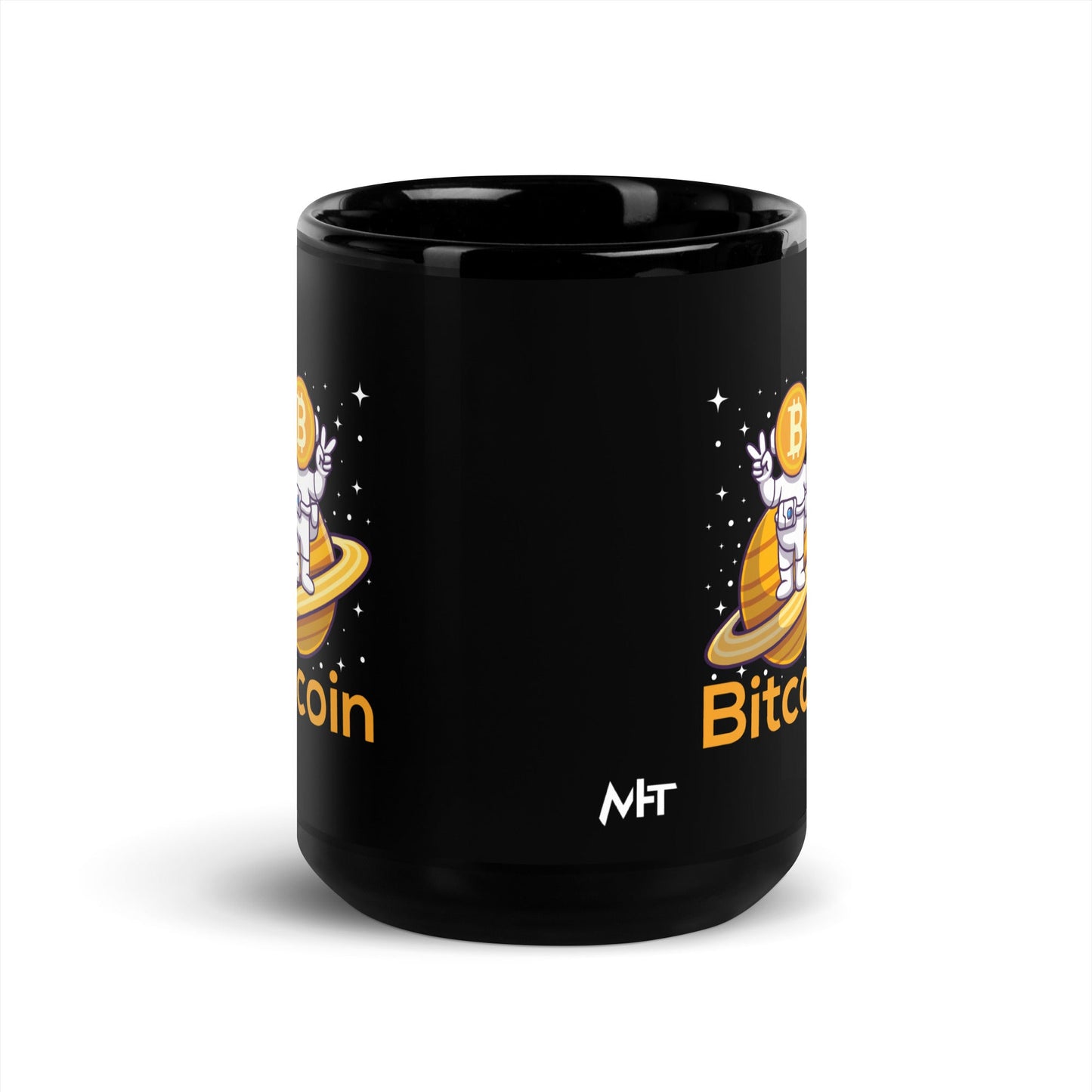 Bitcoin Satan Astronaut - Black Glossy Mug by DarkByteGear
