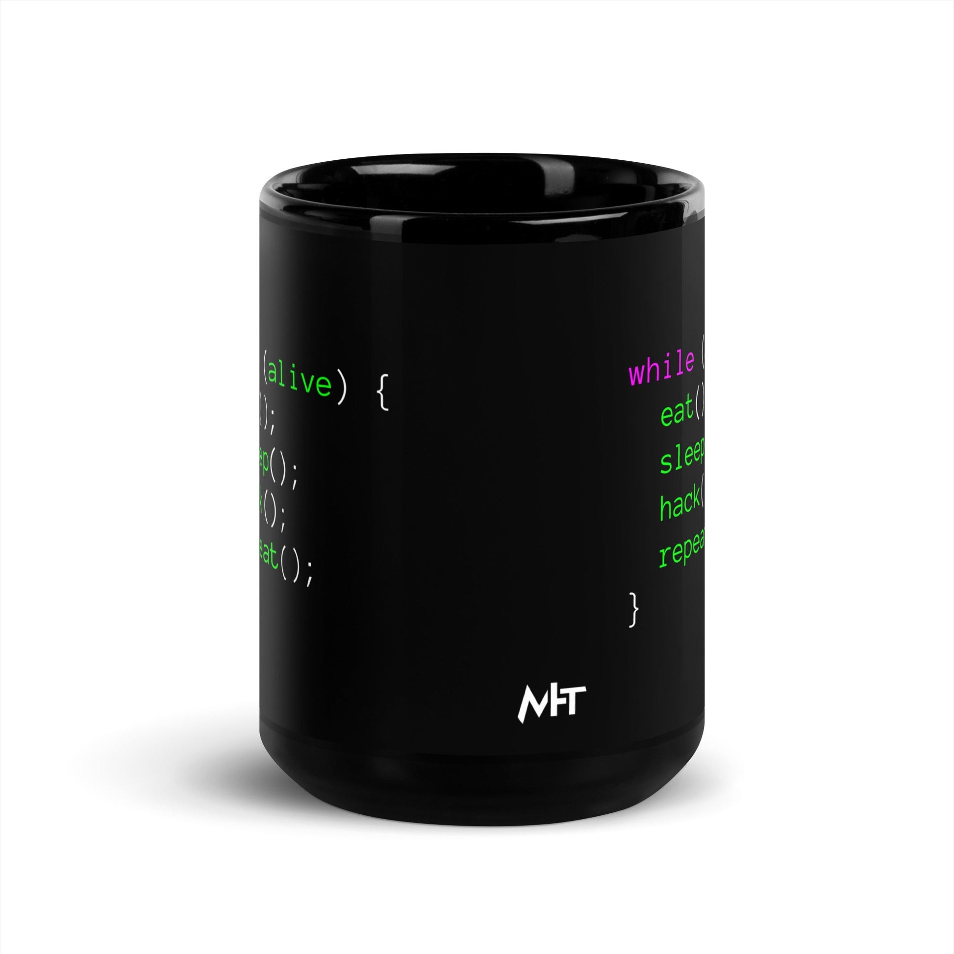 Eat sleep hack repeat - Black Glossy Mug by DarkByteGear