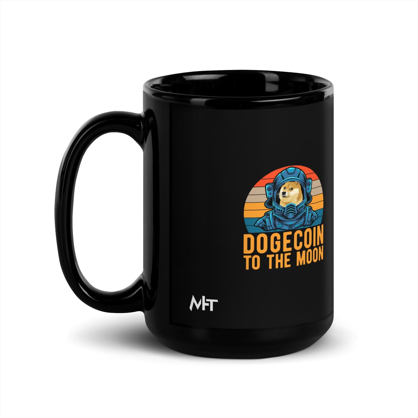 Doge Coin to the Moon - Black Glossy Mug by DarkByteGear