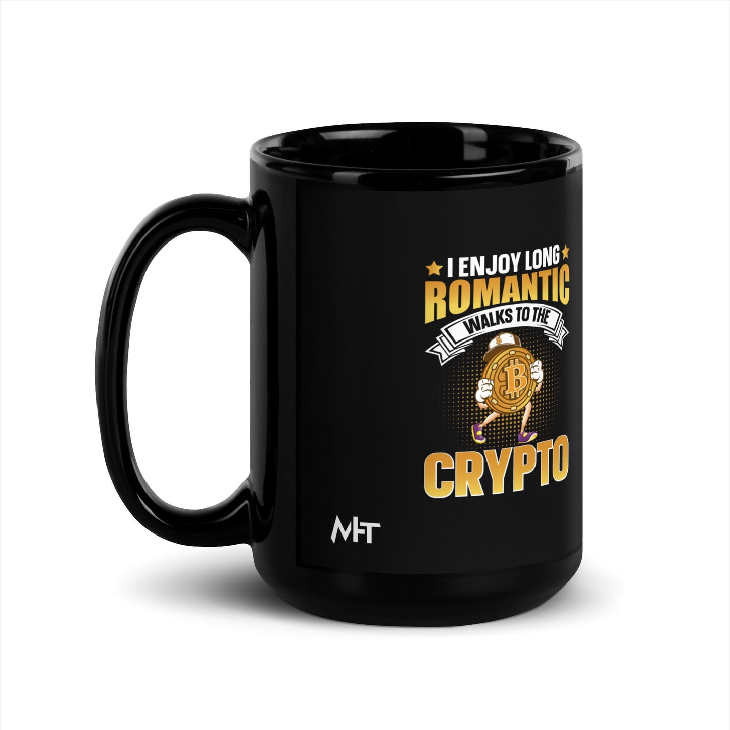 I enjoy long Romantic Walk with Crypto - Black Glossy Mug by DarkByteGear