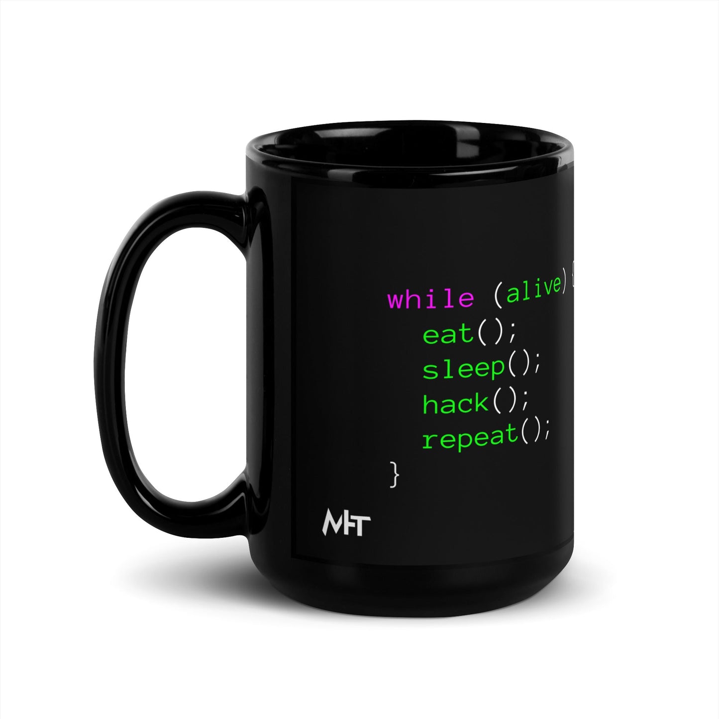 Eat sleep hack repeat - Black Glossy Mug by DarkByteGear