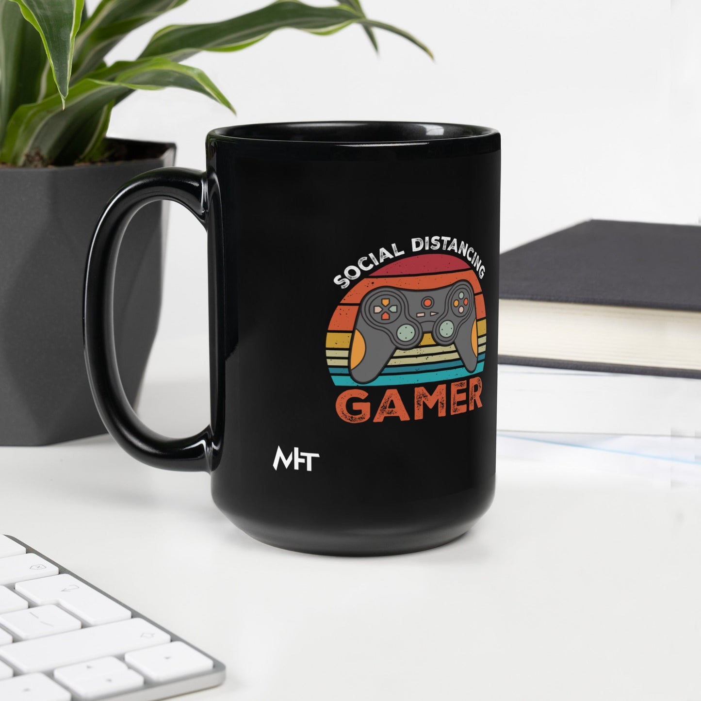 Social Distancing Gamer - Black Glossy Mug by DarkByteGear