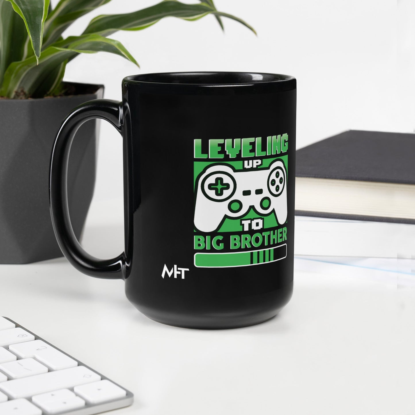 Levelling Up to Big Brother - Black Glossy Mug by DarkByteGear