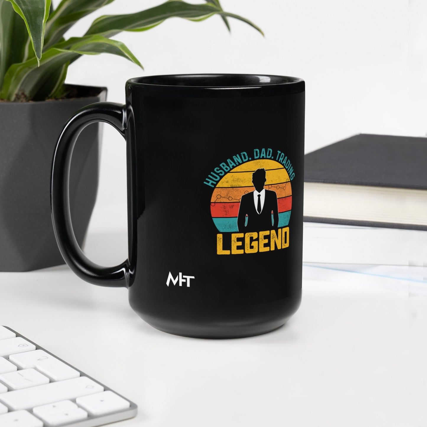 Husband.Dad.Trading Legend - Black Glossy Mug by DarkByteGear
