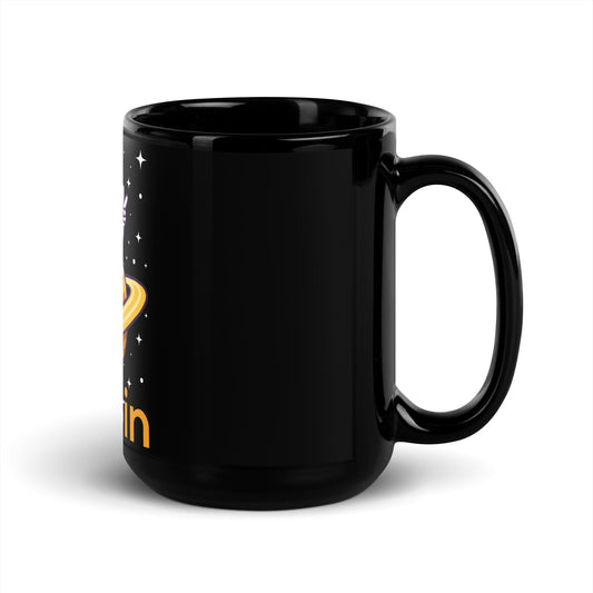 Bitcoin Satan Astronaut - Black Glossy Mug by DarkByteGear
