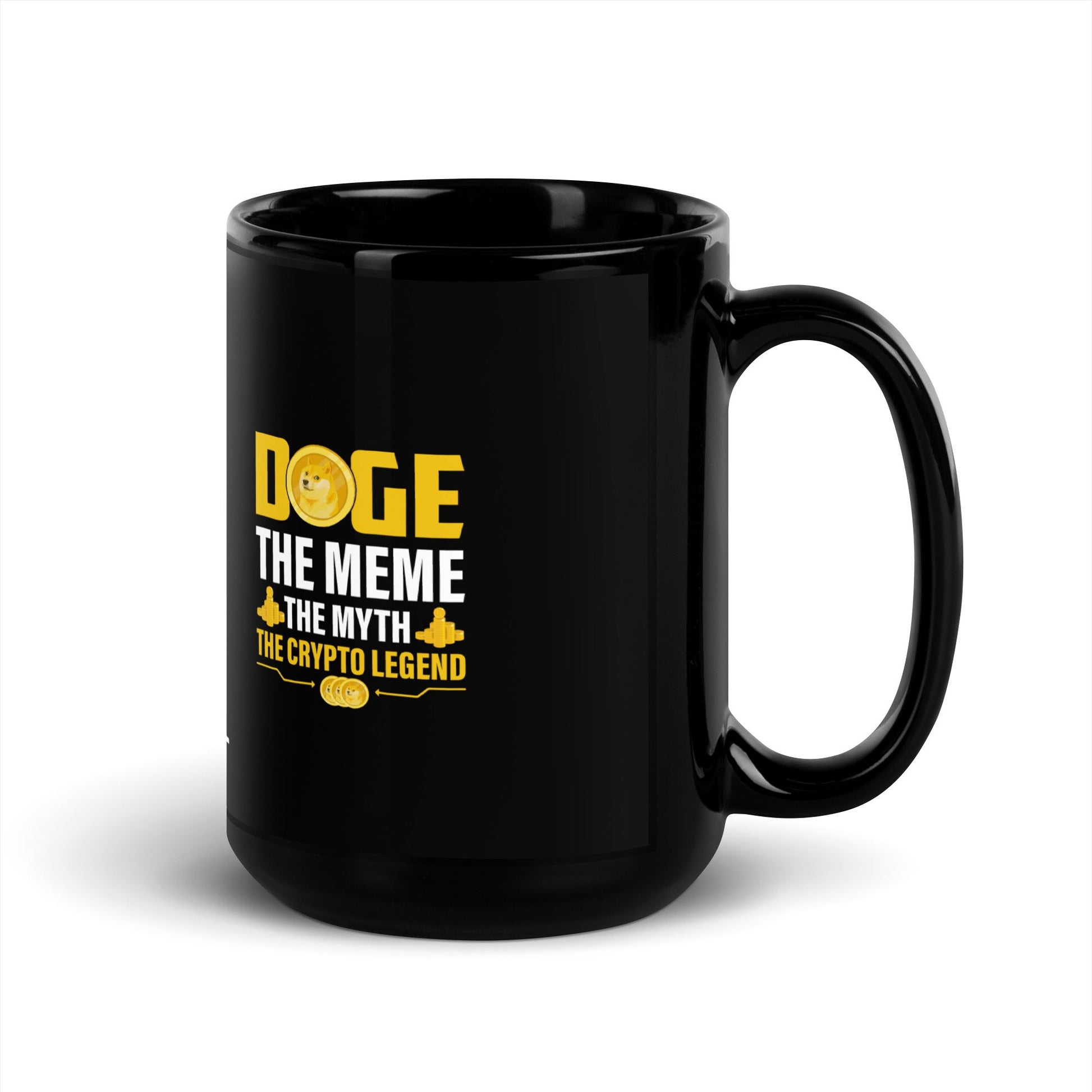 Doge the Meme, the Myth, the Crypto Legend - Black Glossy Mug by DarkByteGear