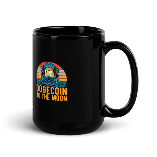 Doge Coin to the Moon - Black Glossy Mug by DarkByteGear
