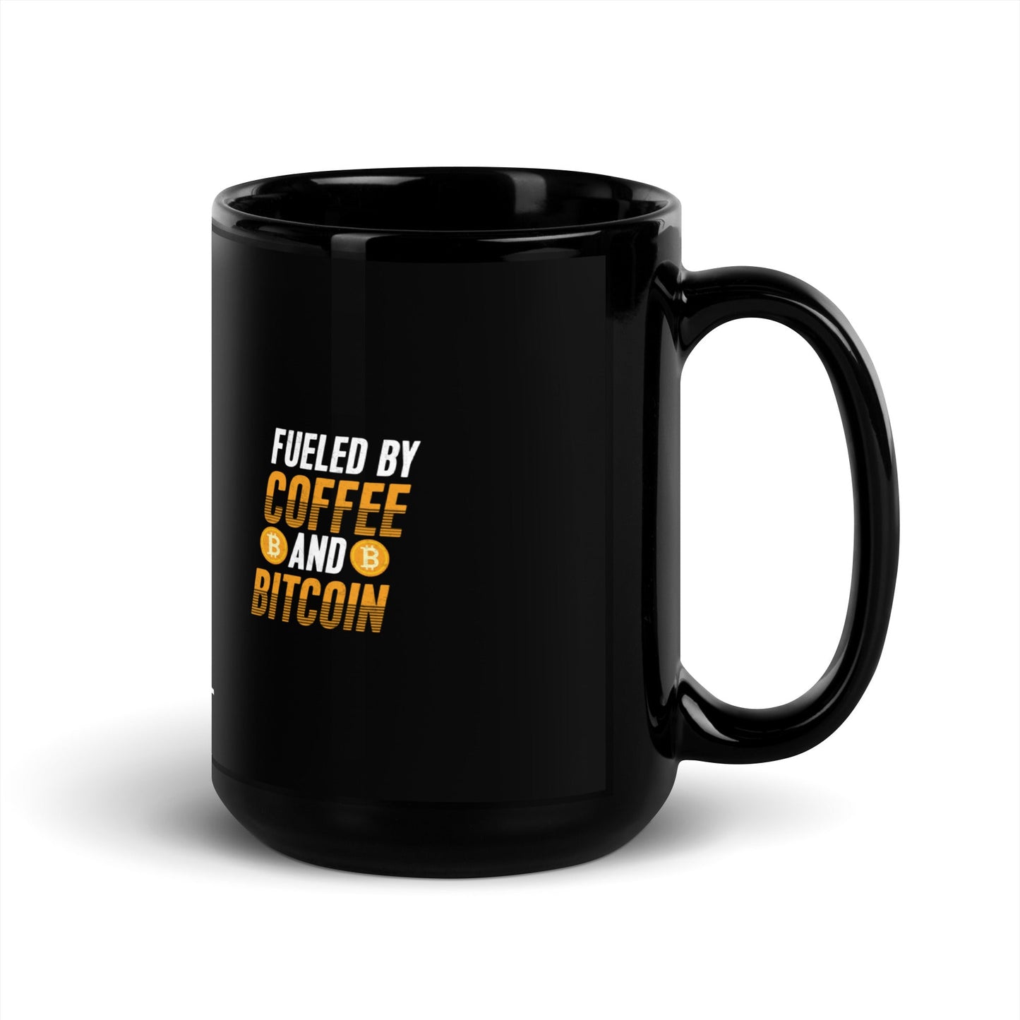 Fueled by Coffee and Bitcoin - Black Glossy Mug by DarkByteGear