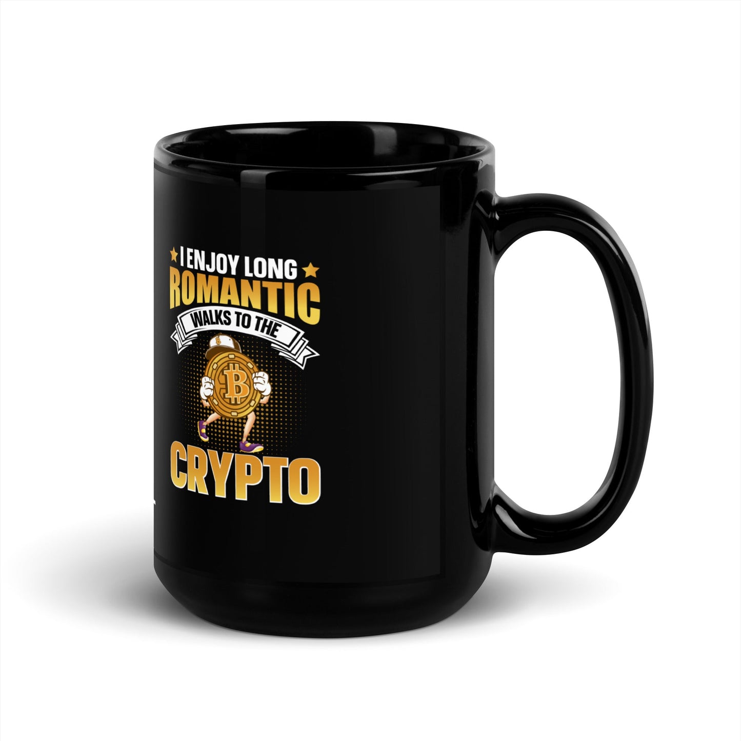 I enjoy long Romantic Walk with Crypto - Black Glossy Mug by DarkByteGear
