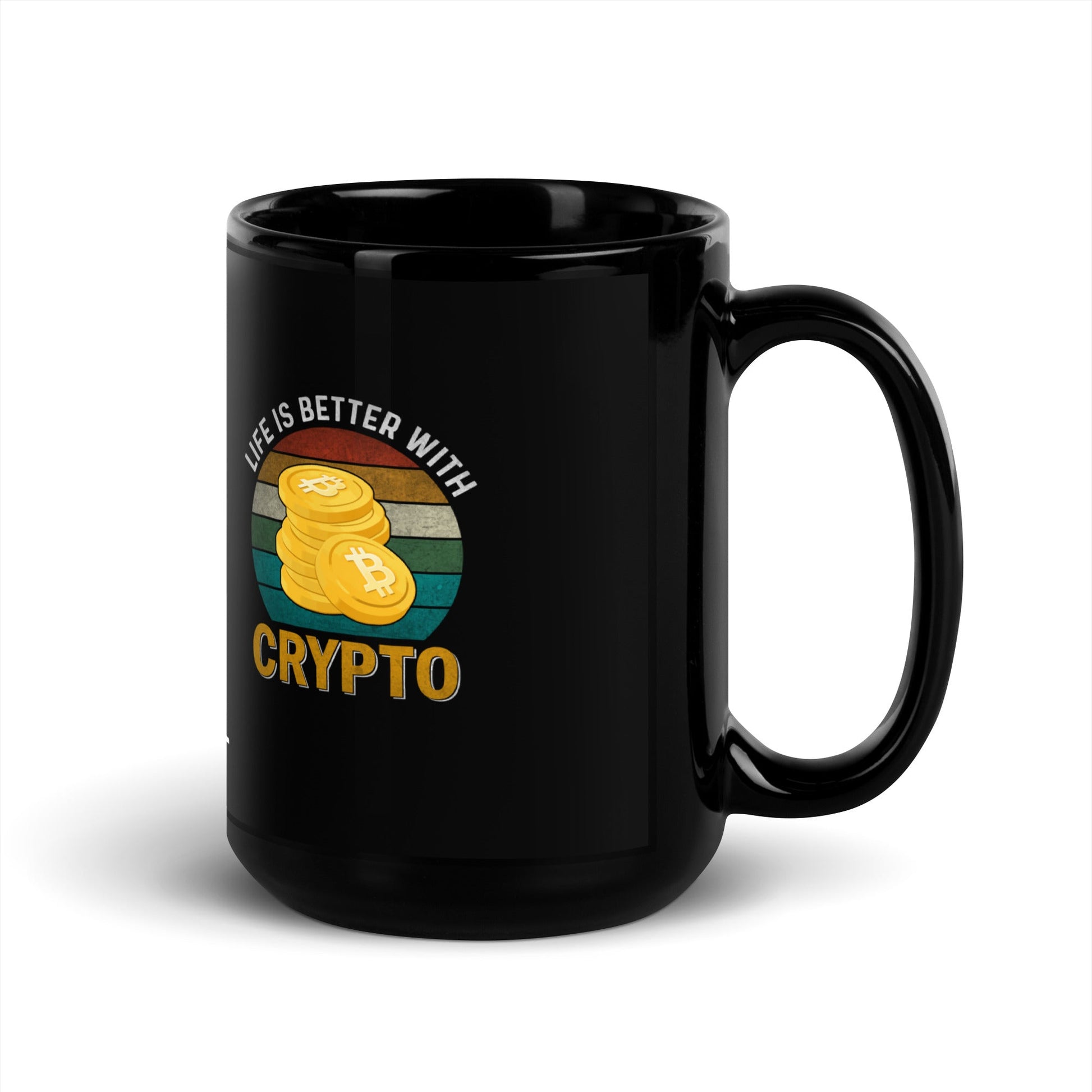 Life is Better with Bitcoin - Black Glossy Mug by DarkByteGear