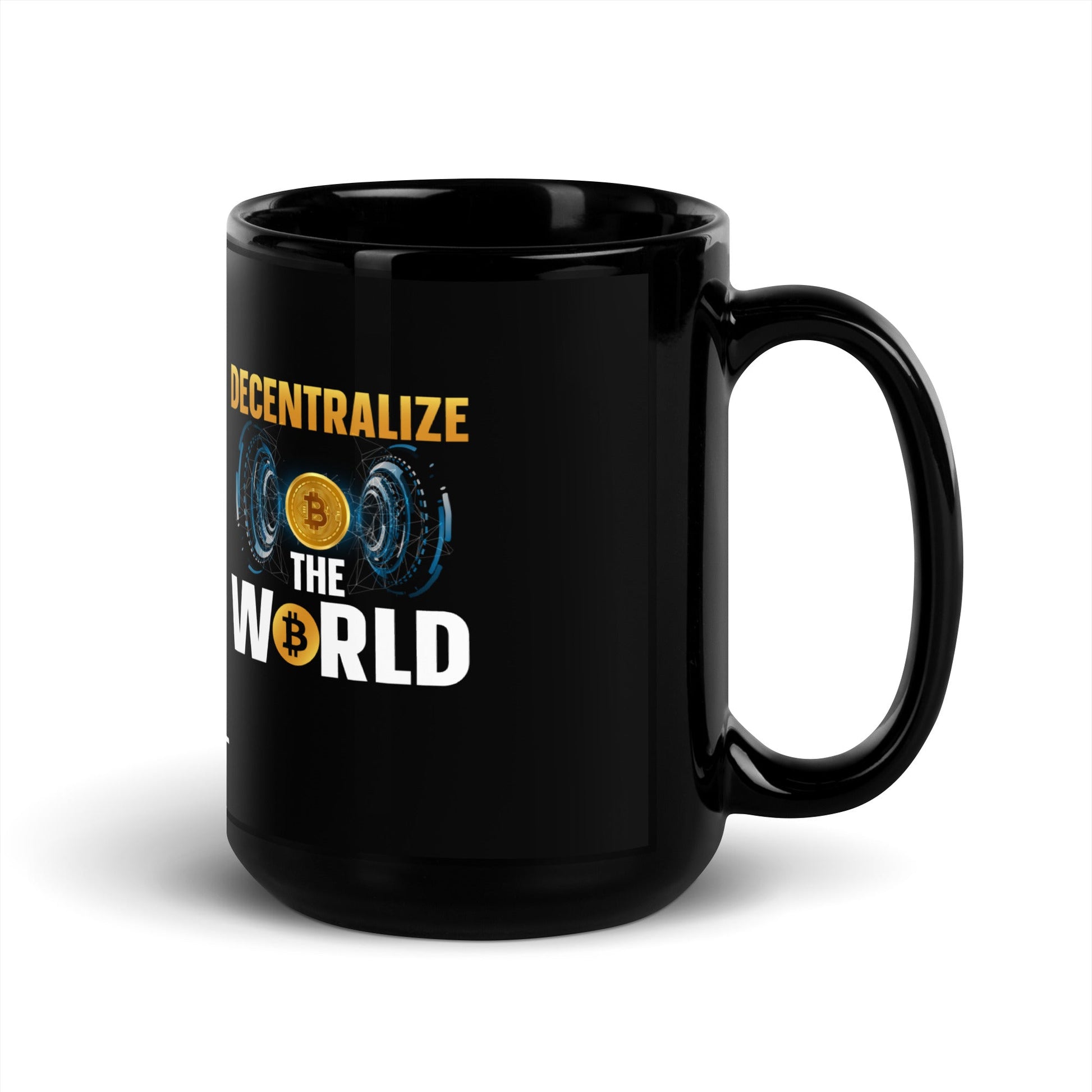 Decentralize the World - Black Glossy Mug by DarkByteGear