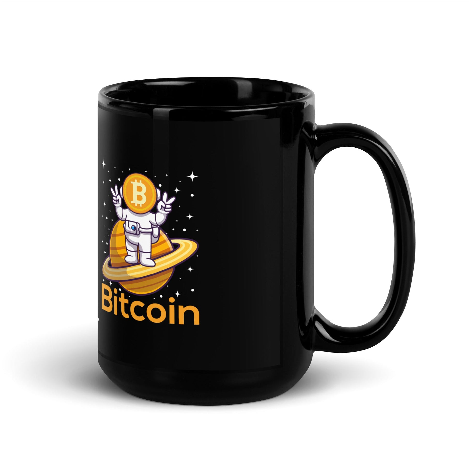 Bitcoin Satan Astronaut - Black Glossy Mug by DarkByteGear