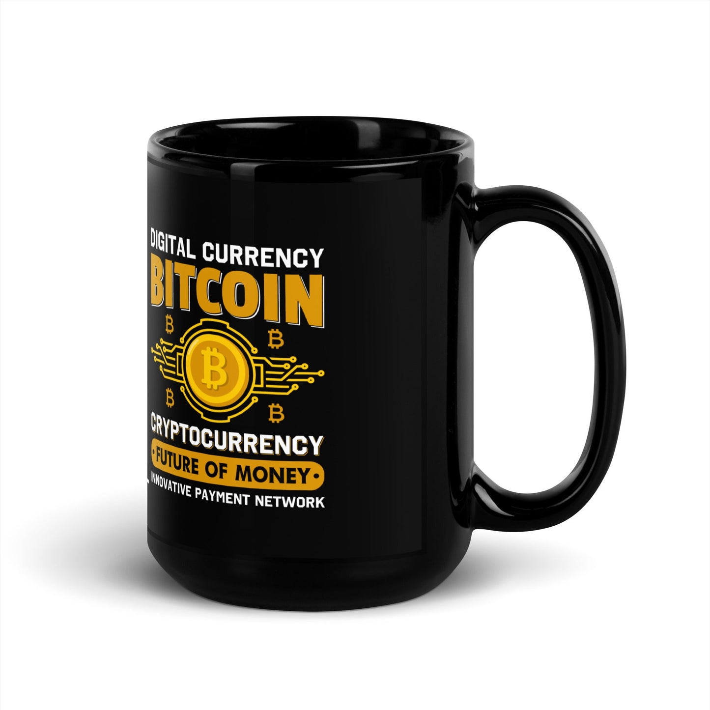 Bitcoin: Future of Money - Black Glossy Mug by DarkByteGear