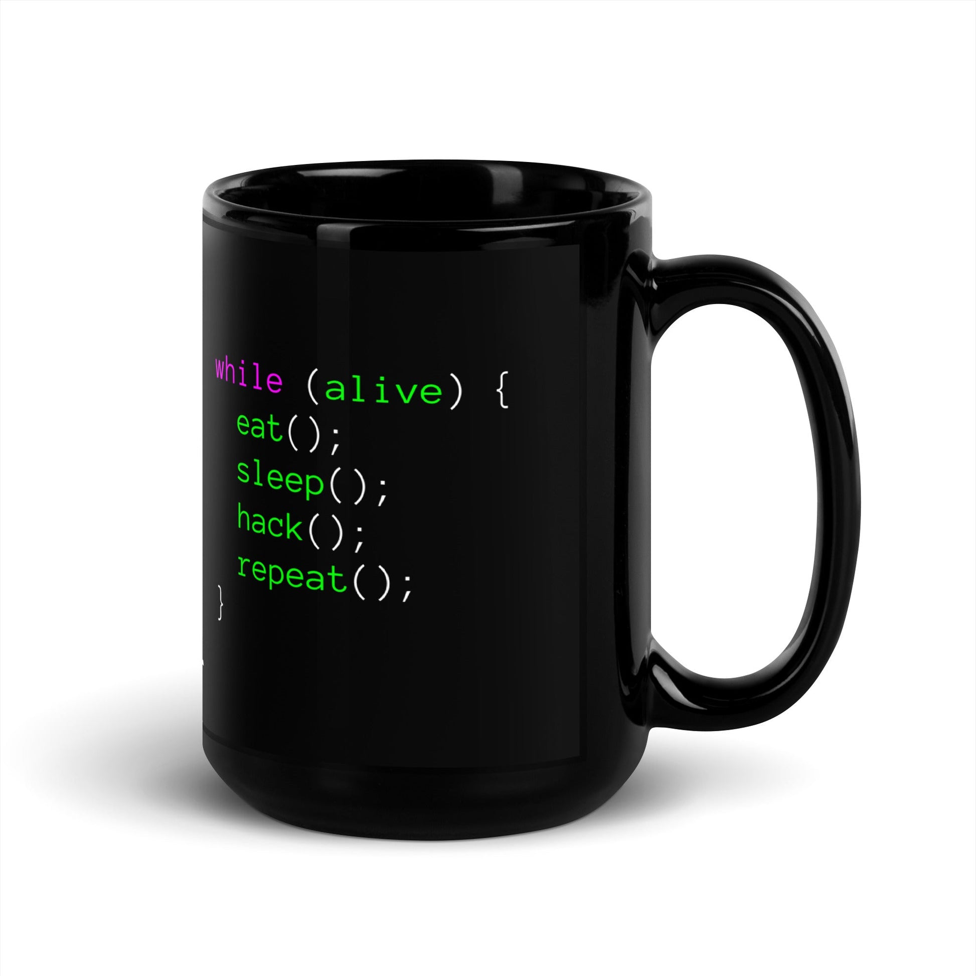 Eat sleep hack repeat - Black Glossy Mug by DarkByteGear