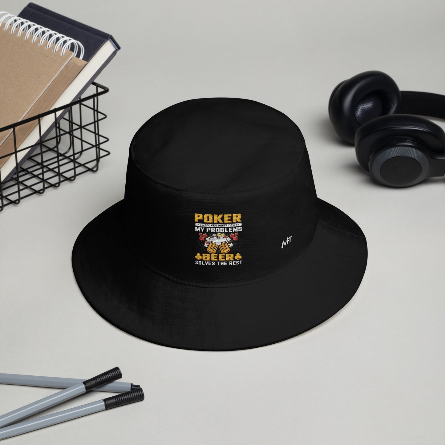 Poker Solves Most of My Problems, but Beer Solves the Rest - Bucket Hat by DarkByteGear