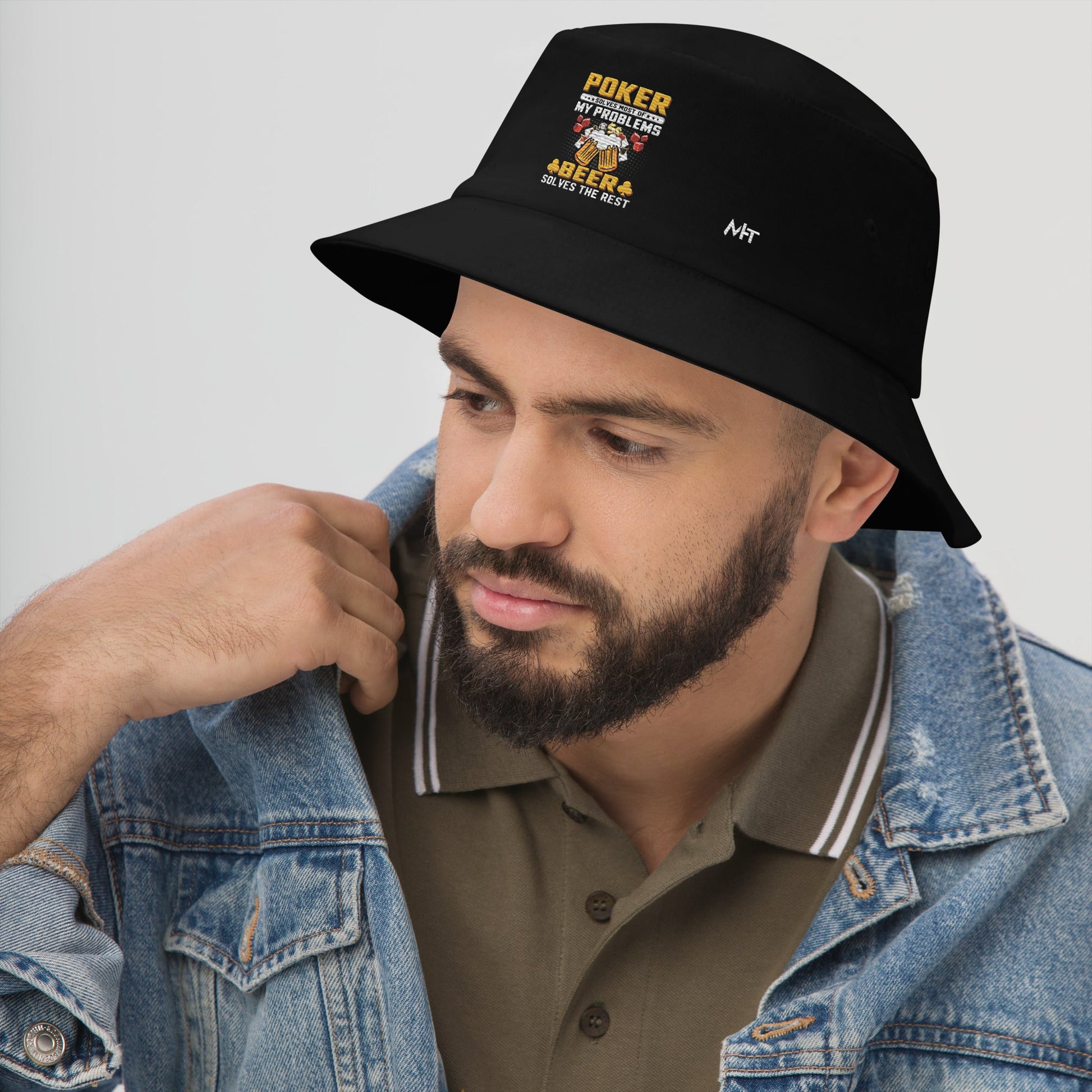 Poker Solves Most of My Problems, but Beer Solves the Rest - Bucket Hat by DarkByteGear