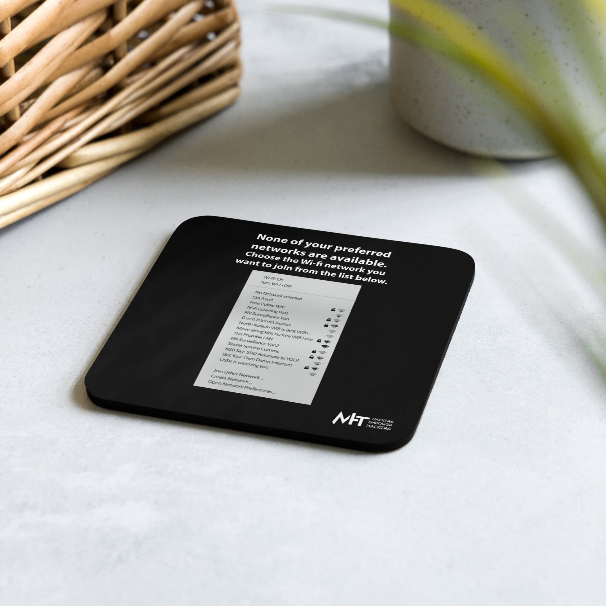 Networks available - Cork-back coaster by DarkByteGear