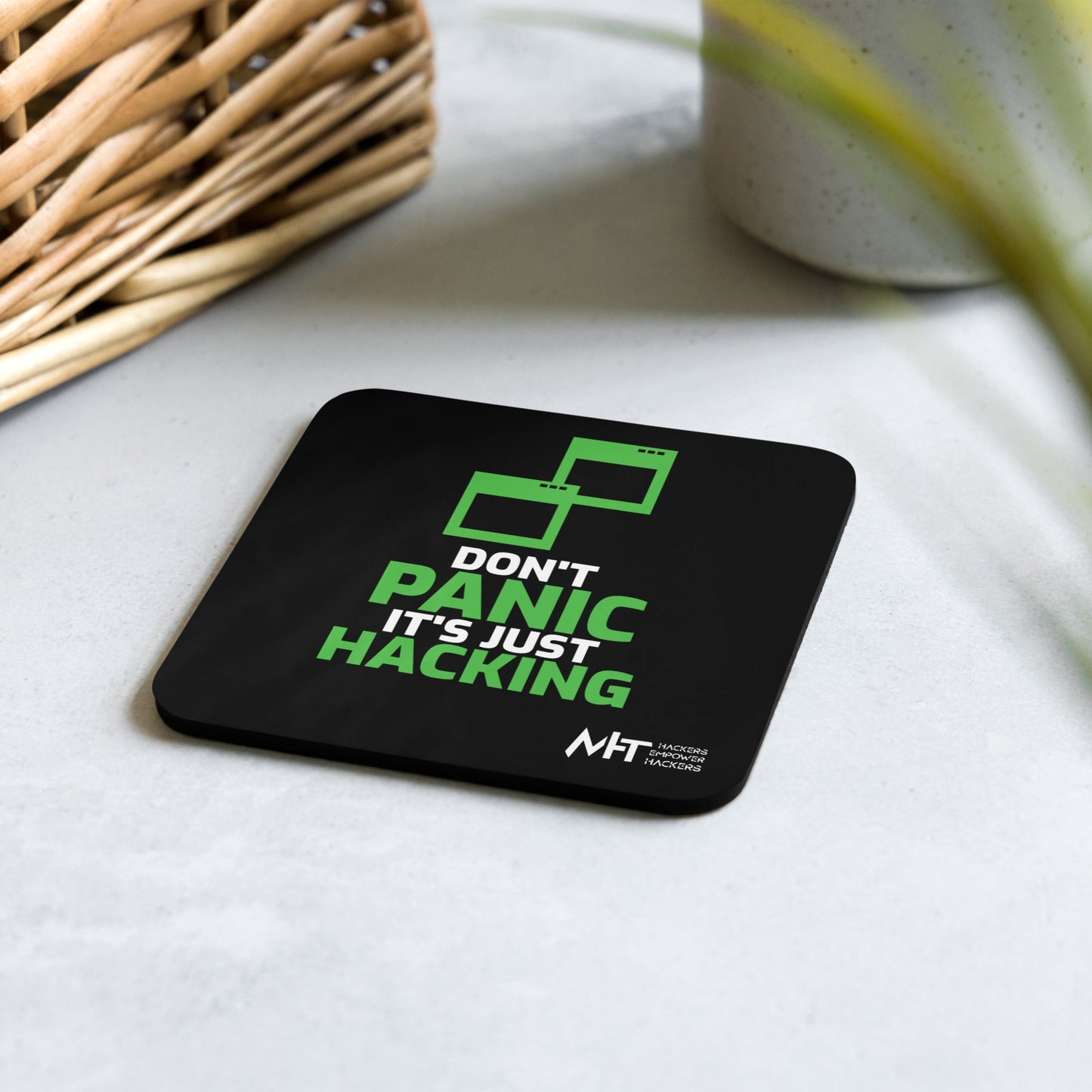 Don't panic - Cork-back coaster by DarkByteGear