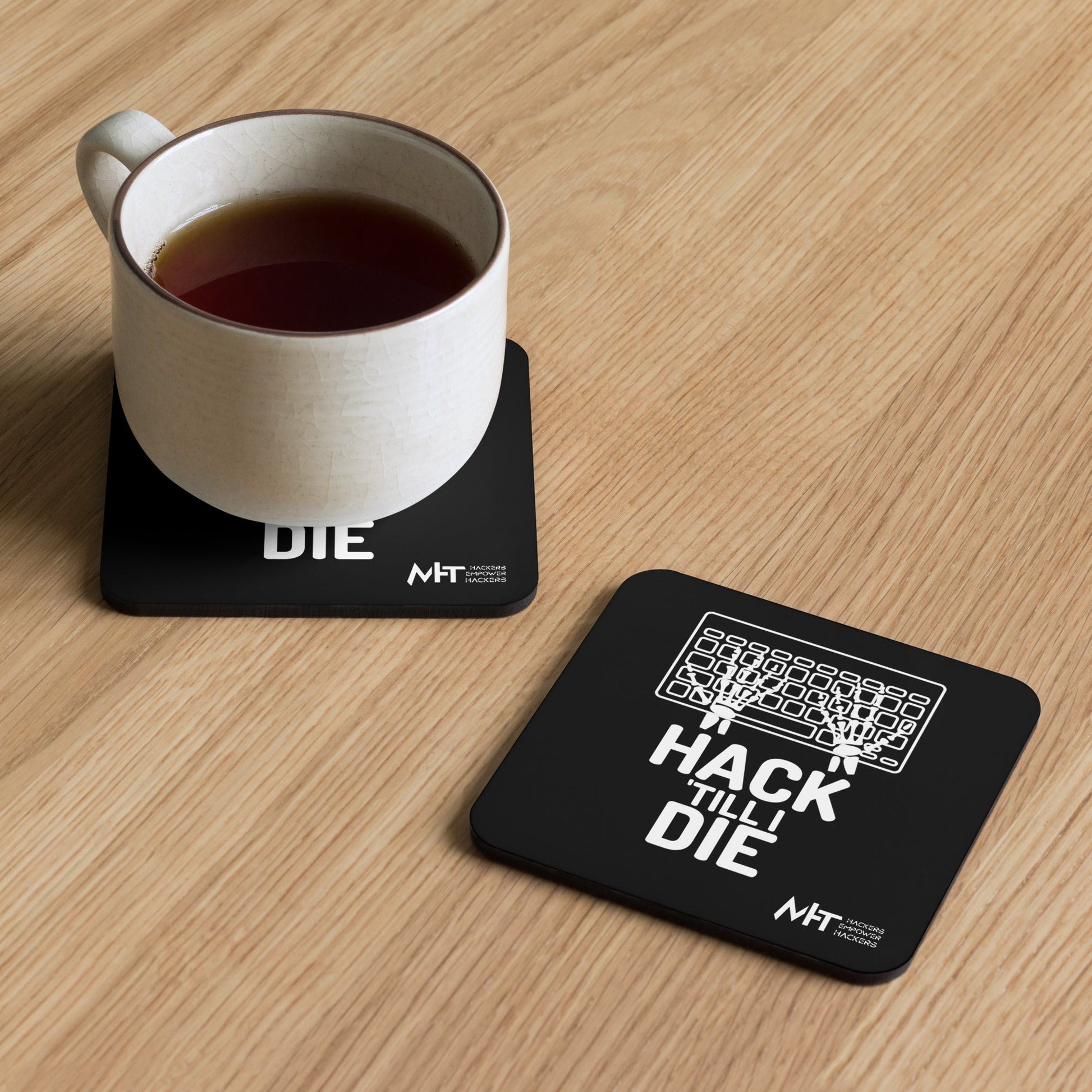 Hack till I die - Cork-back coaster by DarkByteGear