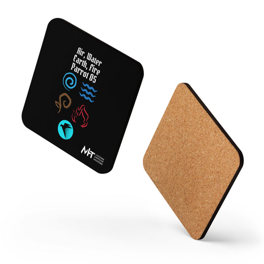 Air, Water, Earth, Fire, Parrot OS - Cork-back coaster by DarkByteGear