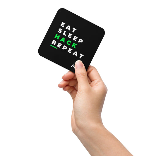Eat, Sleep, Hack, Repeat V2 - Cork-back coaster by DarkByteGear