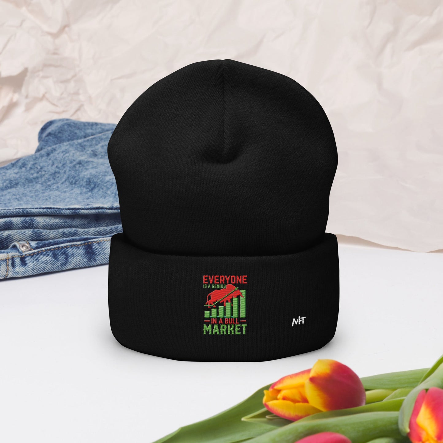 Everyone is a Genius in a Bull Market V1 - Cuffed Beanie by DarkByteGear