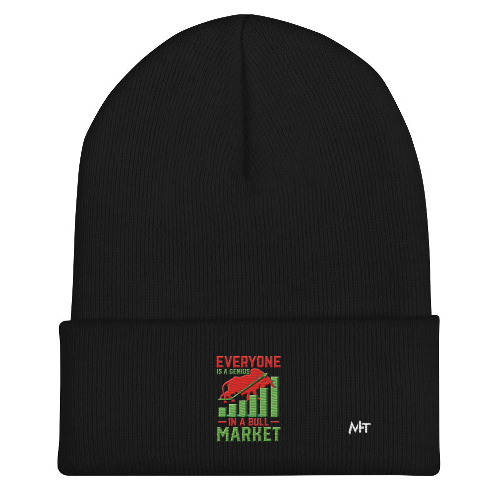 Everyone is a Genius in a Bull Market V1 - Cuffed Beanie by DarkByteGear