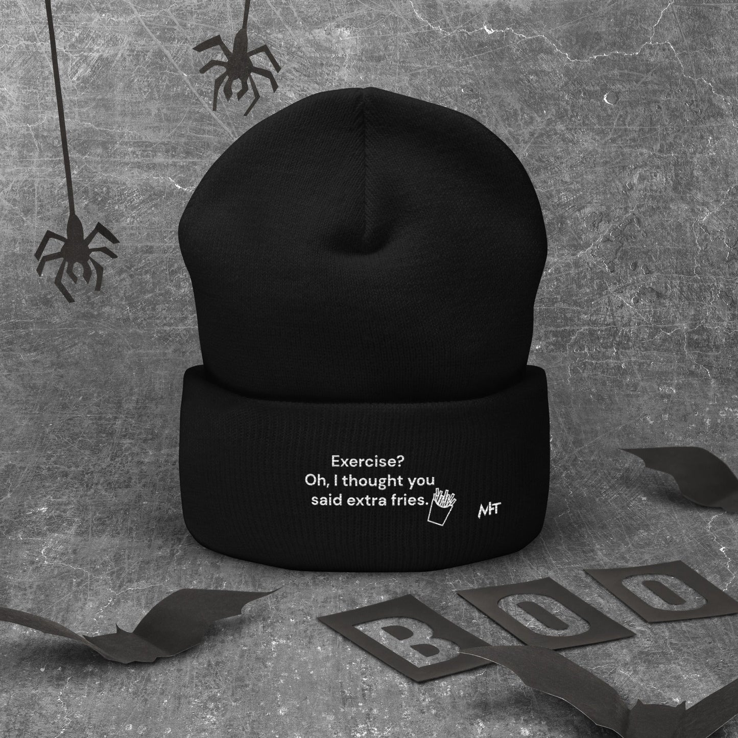 Exercise? Oh, I thought you said extra fries - Cuffed Beanie by DarkByteGear