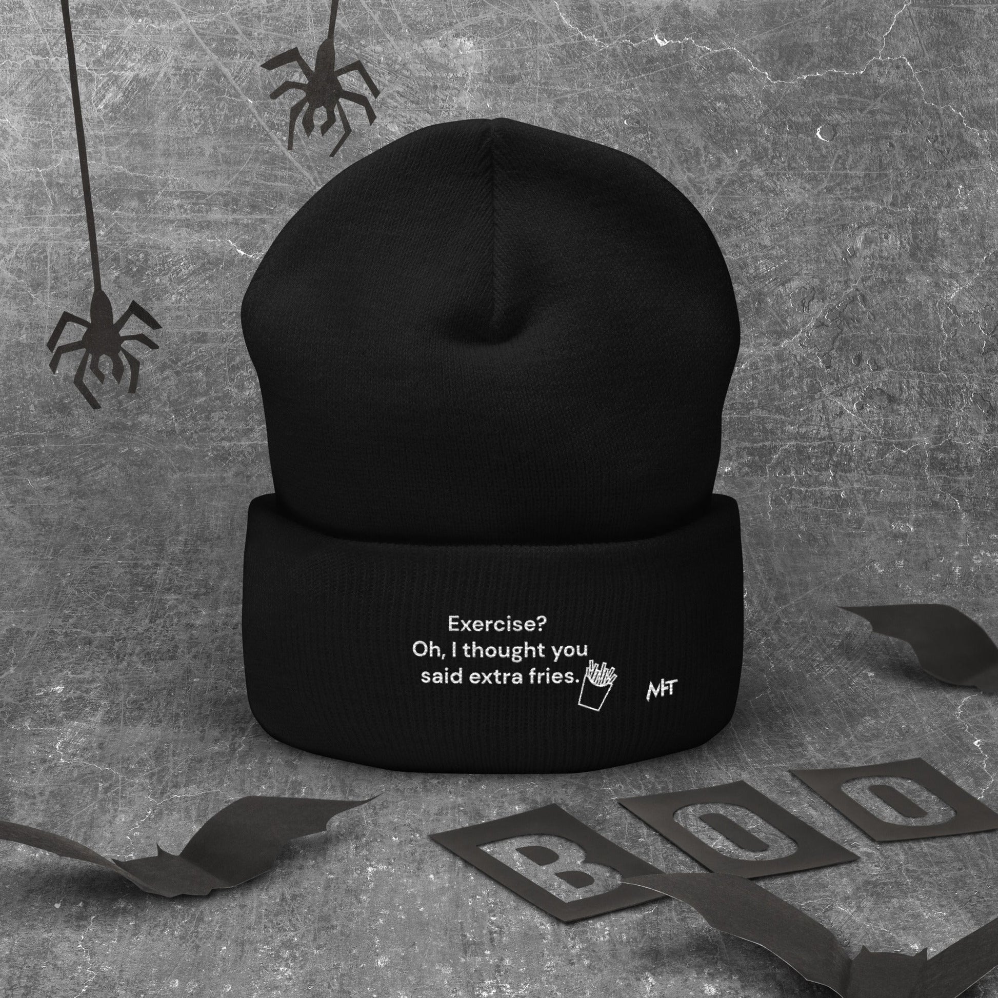 Exercise? Oh, I thought you said extra fries - Cuffed Beanie by DarkByteGear