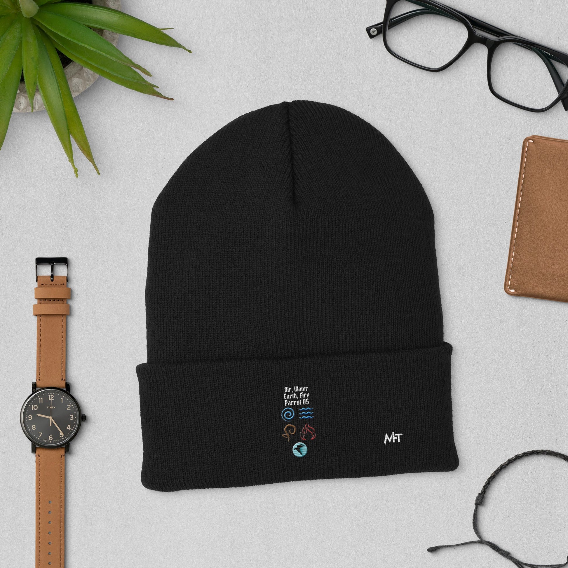 Air, Water, Earth, Fire, Parrot OS - Cuffed Beanie by DarkByteGear