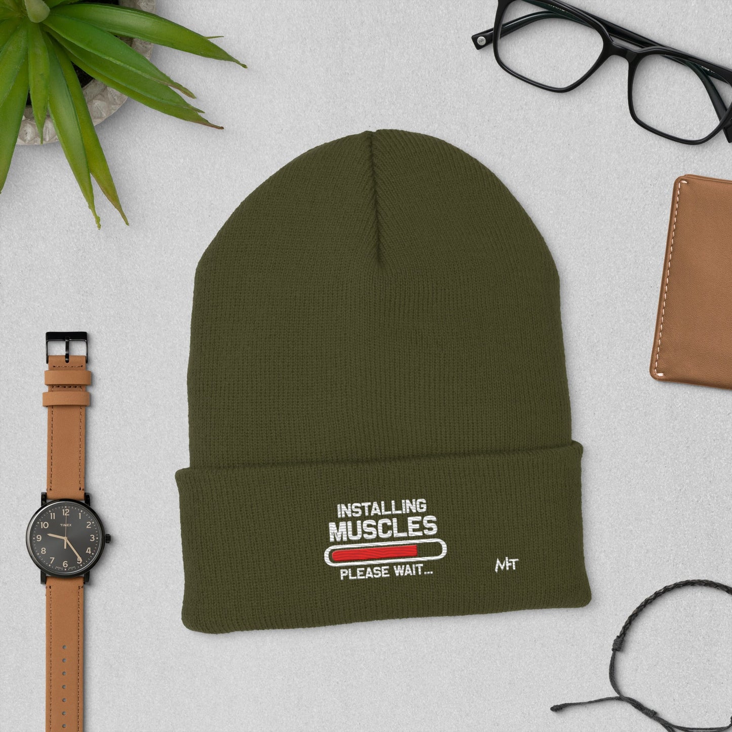 Installing Muscles Please Wait.... - Cuffed Beanie by DarkByteGear