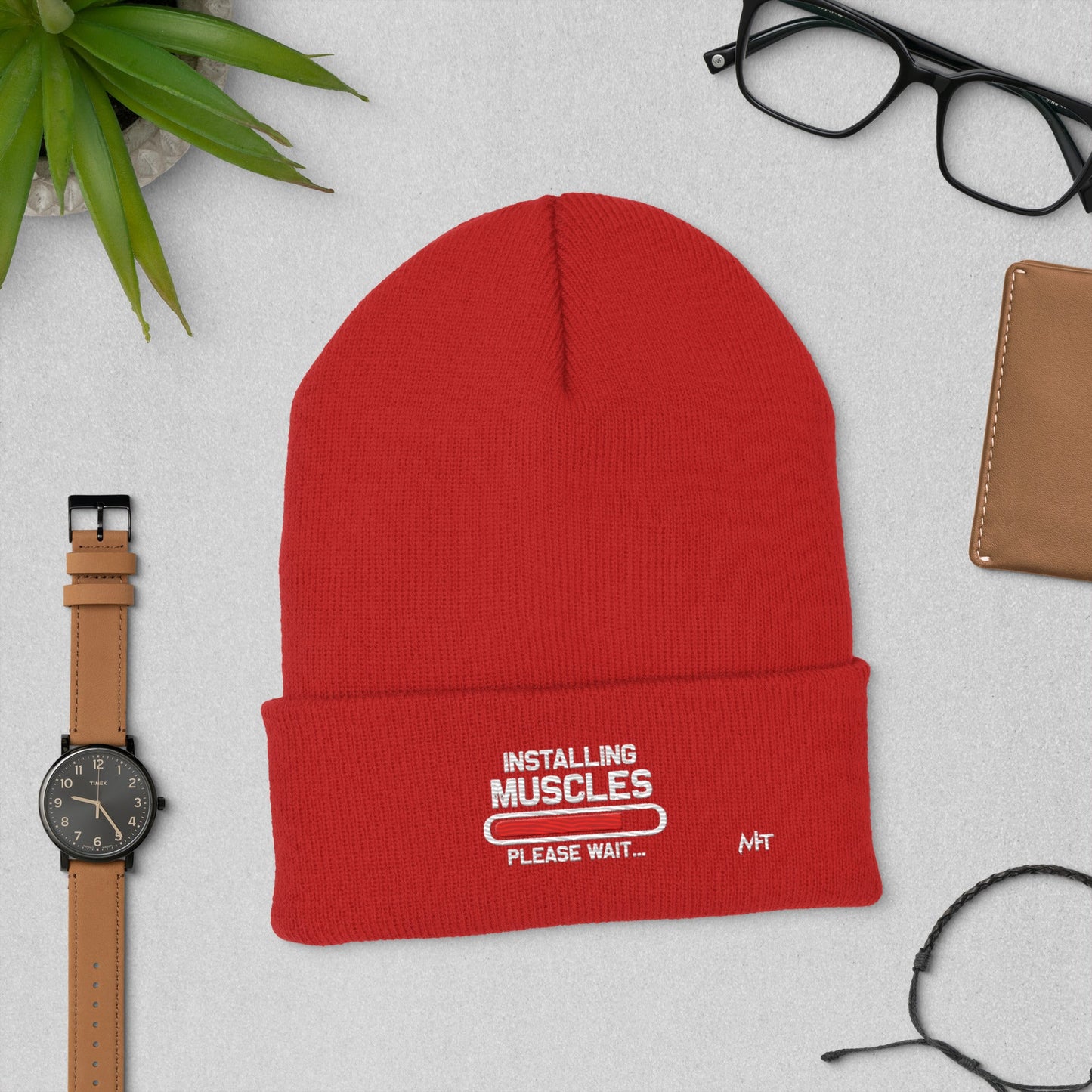 Installing Muscles Please Wait.... - Cuffed Beanie by DarkByteGear