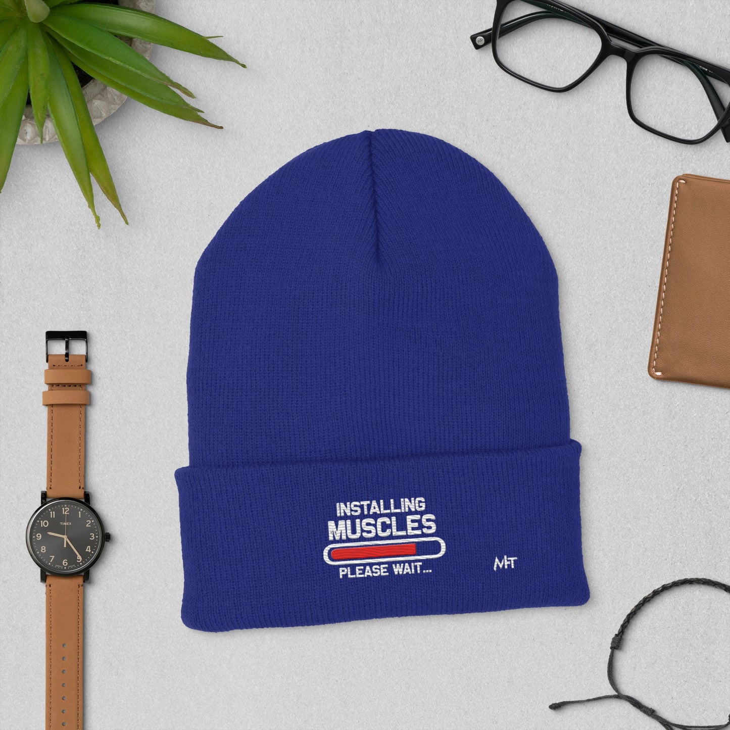 Installing Muscles Please Wait.... - Cuffed Beanie by DarkByteGear