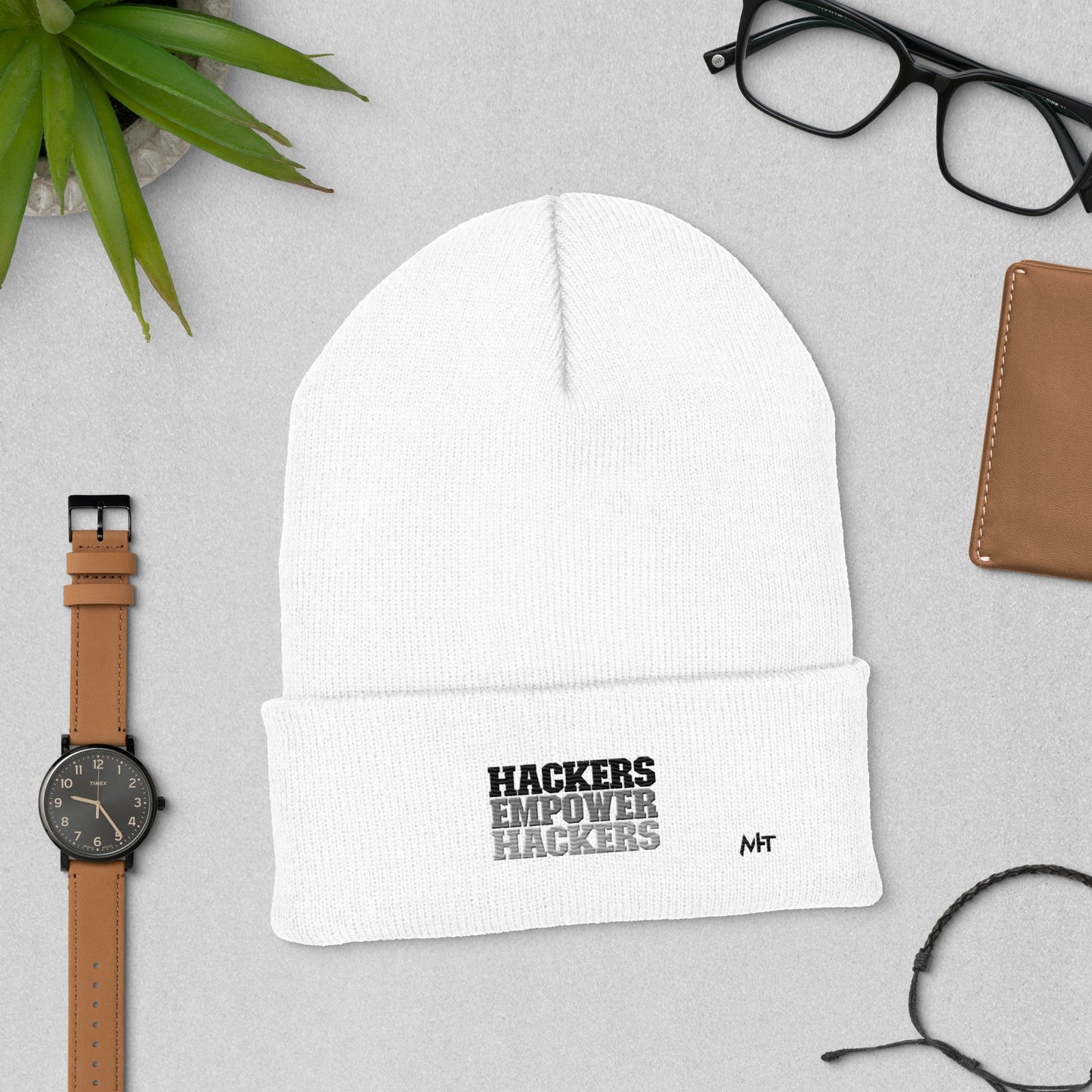 Hackers Empower Hackers V2 - Cuffed Beanie by DarkByteGear