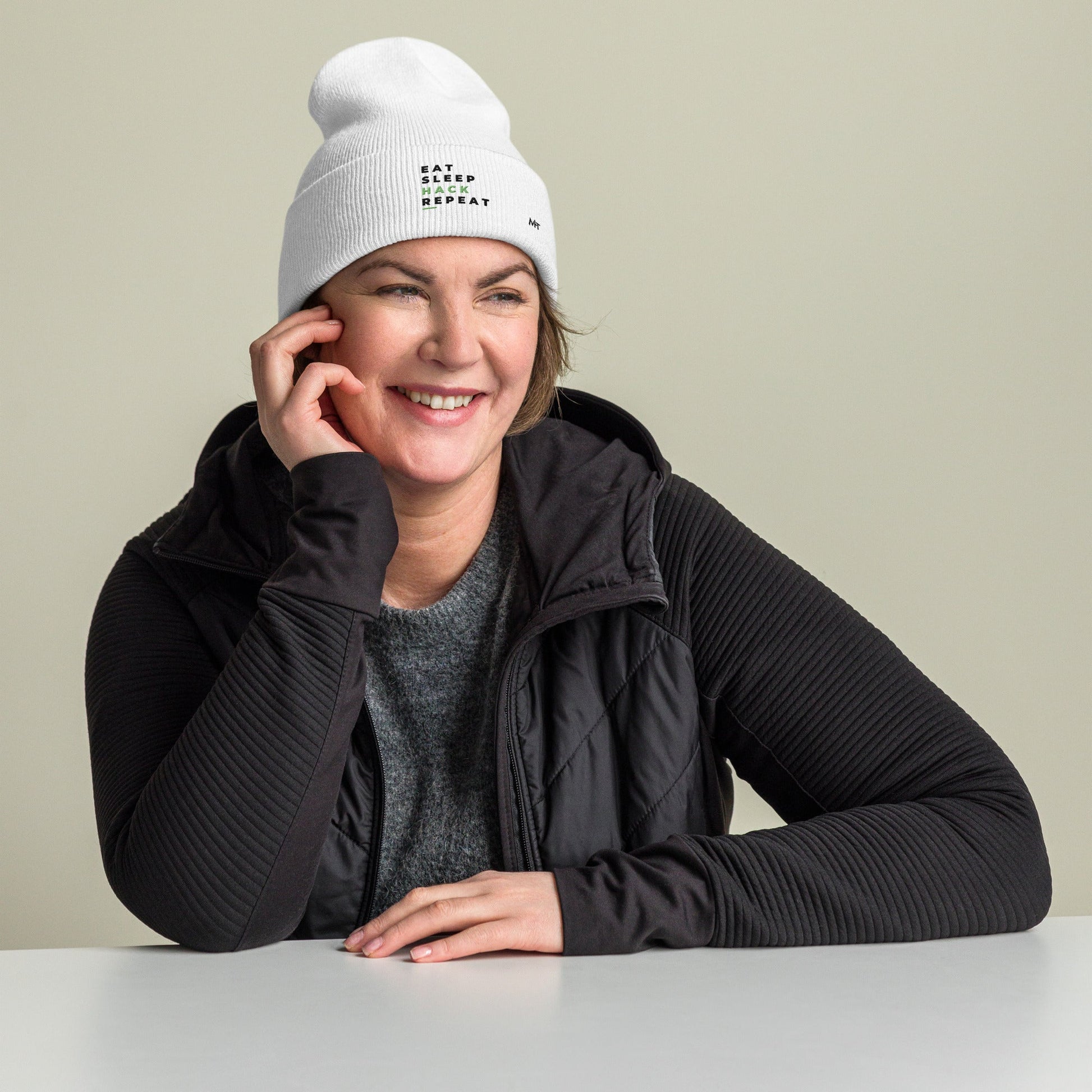 Eat, Sleep, Hack, Repeat V2 - Cuffed Beanie by DarkByteGear