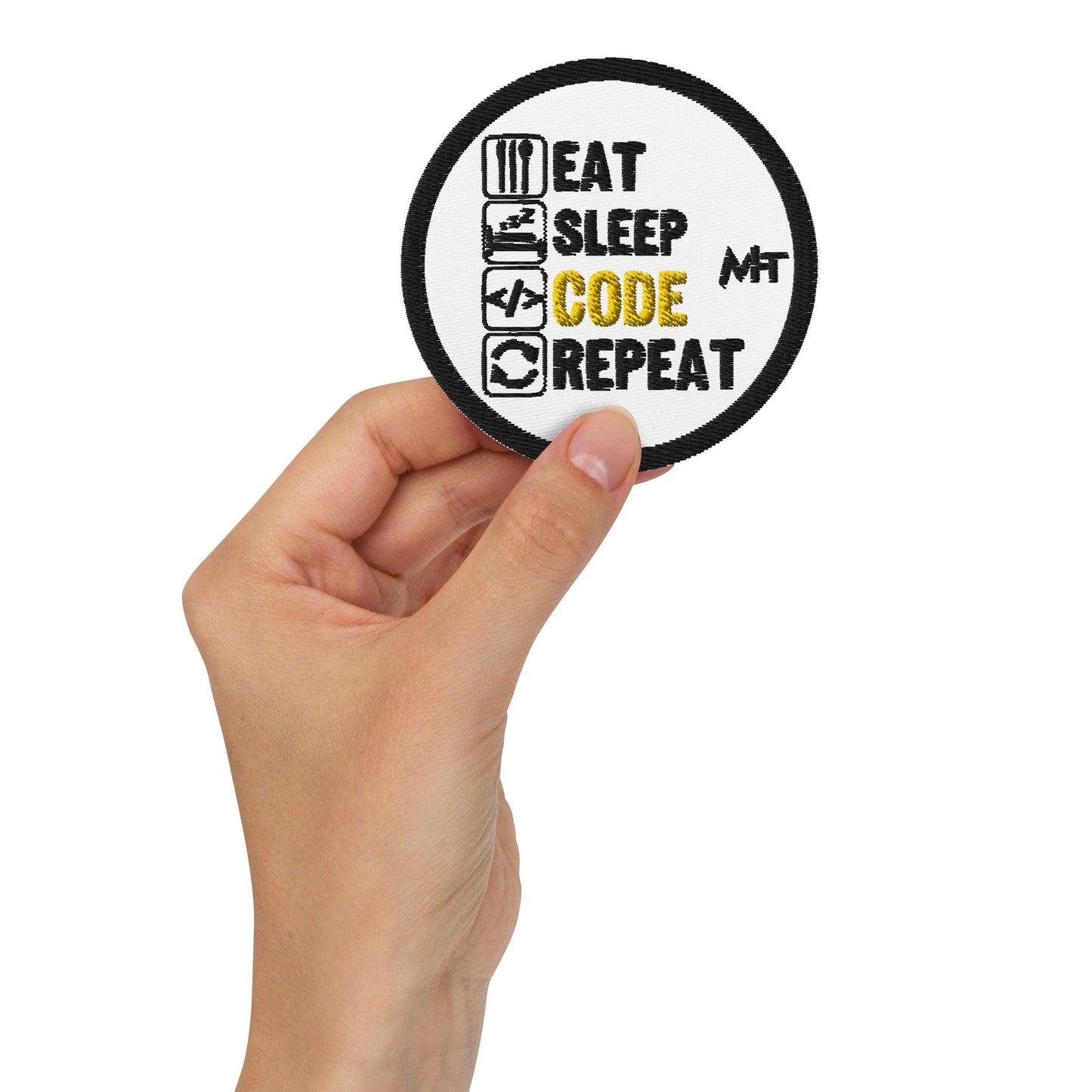 Eat Sleep Code Repeat ( Yellow Text ) - Embroidered patches by DarkByteGear