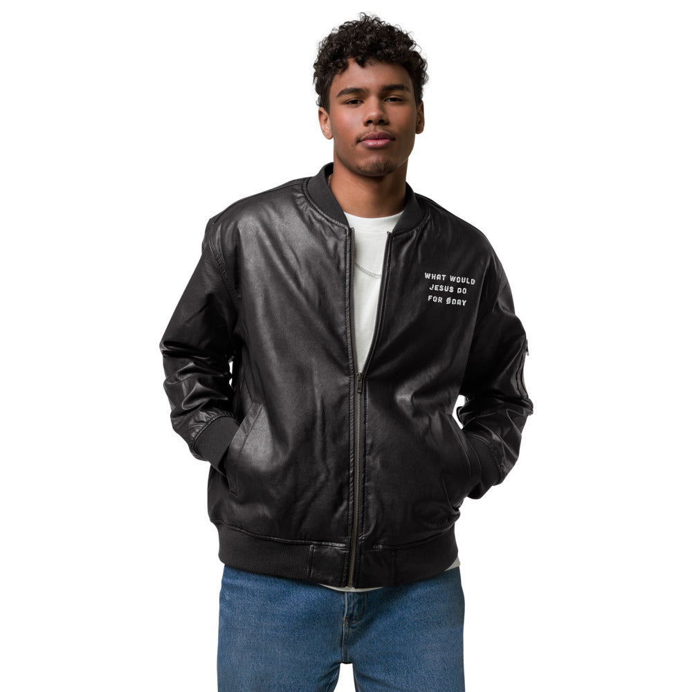 What would Jesus do for 0 day - Leather Bomber Jacket by DarkByteGear