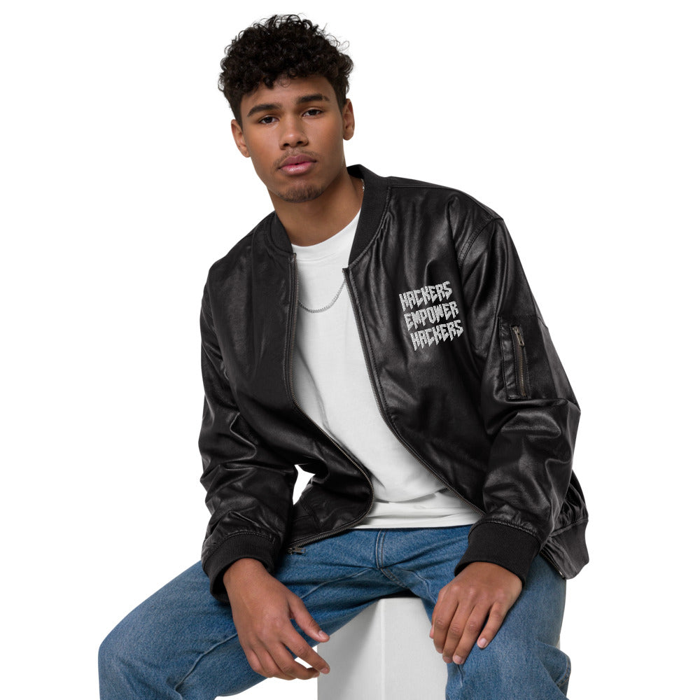 Hackers Empower Hackers - Leather Bomber Jacket by DarkByteGear