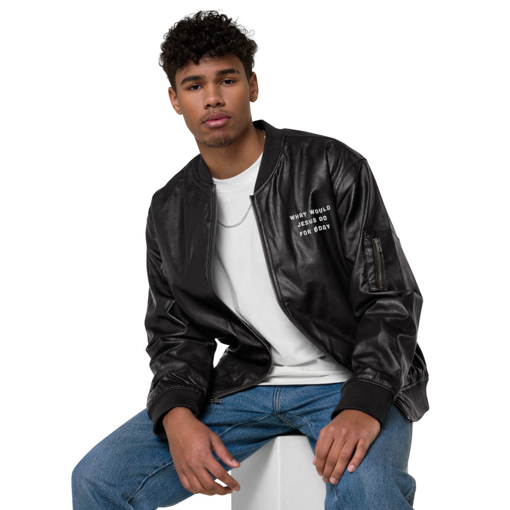 What would Jesus do for 0 day - Leather Bomber Jacket by DarkByteGear