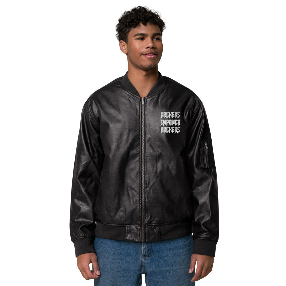 Hackers Empower Hackers - Leather Bomber Jacket by DarkByteGear