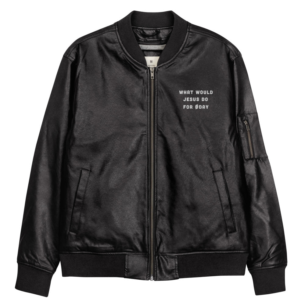 What would Jesus do for 0 day - Leather Bomber Jacket by DarkByteGear