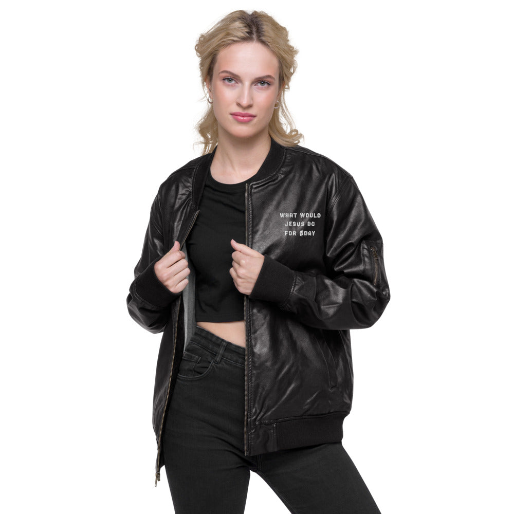 What would Jesus do for 0 day - Leather Bomber Jacket by DarkByteGear
