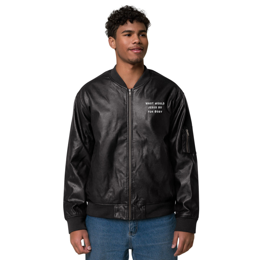 What would Jesus do for 0 day - Leather Bomber Jacket by DarkByteGear