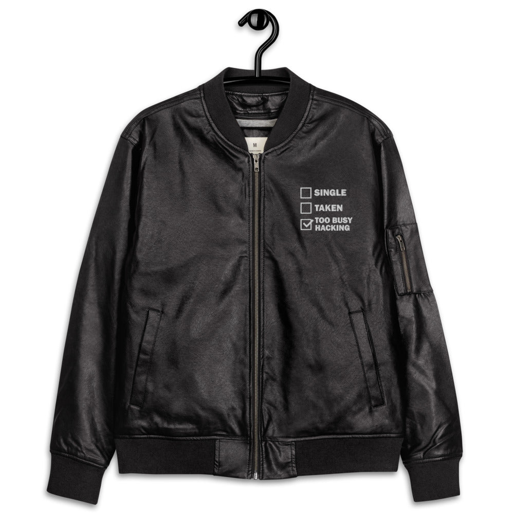 Too busy hacking - Leather Bomber Jacket by DarkByteGear