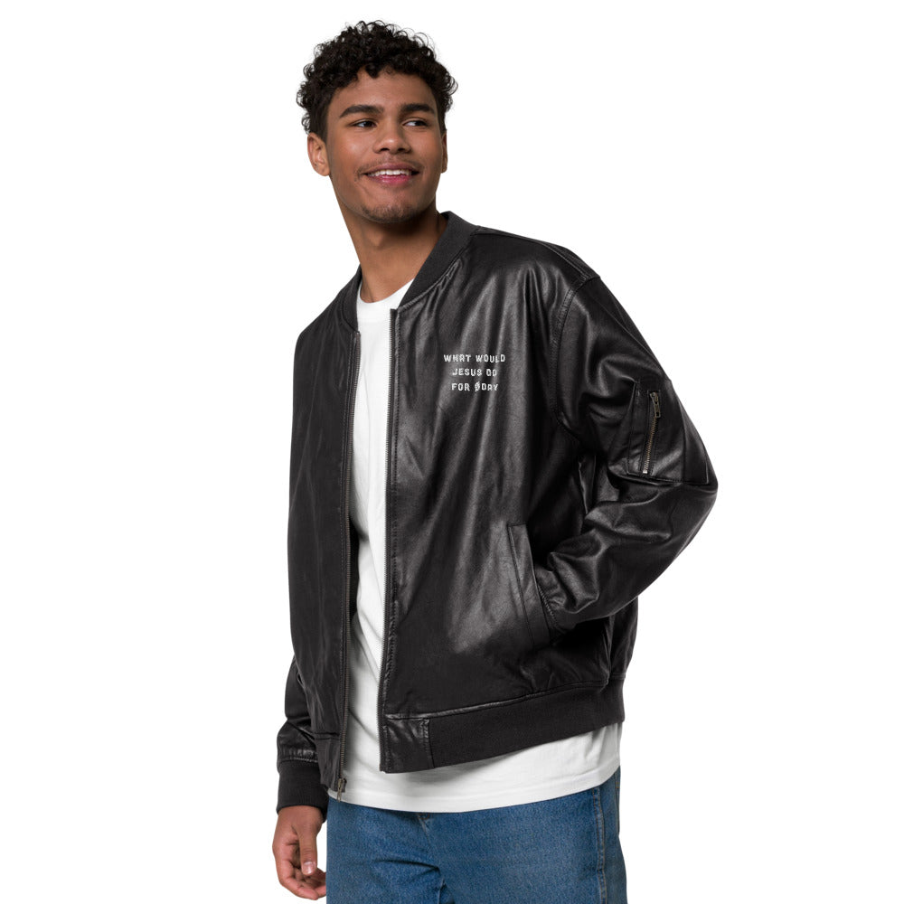 What would Jesus do for 0 day - Leather Bomber Jacket by DarkByteGear