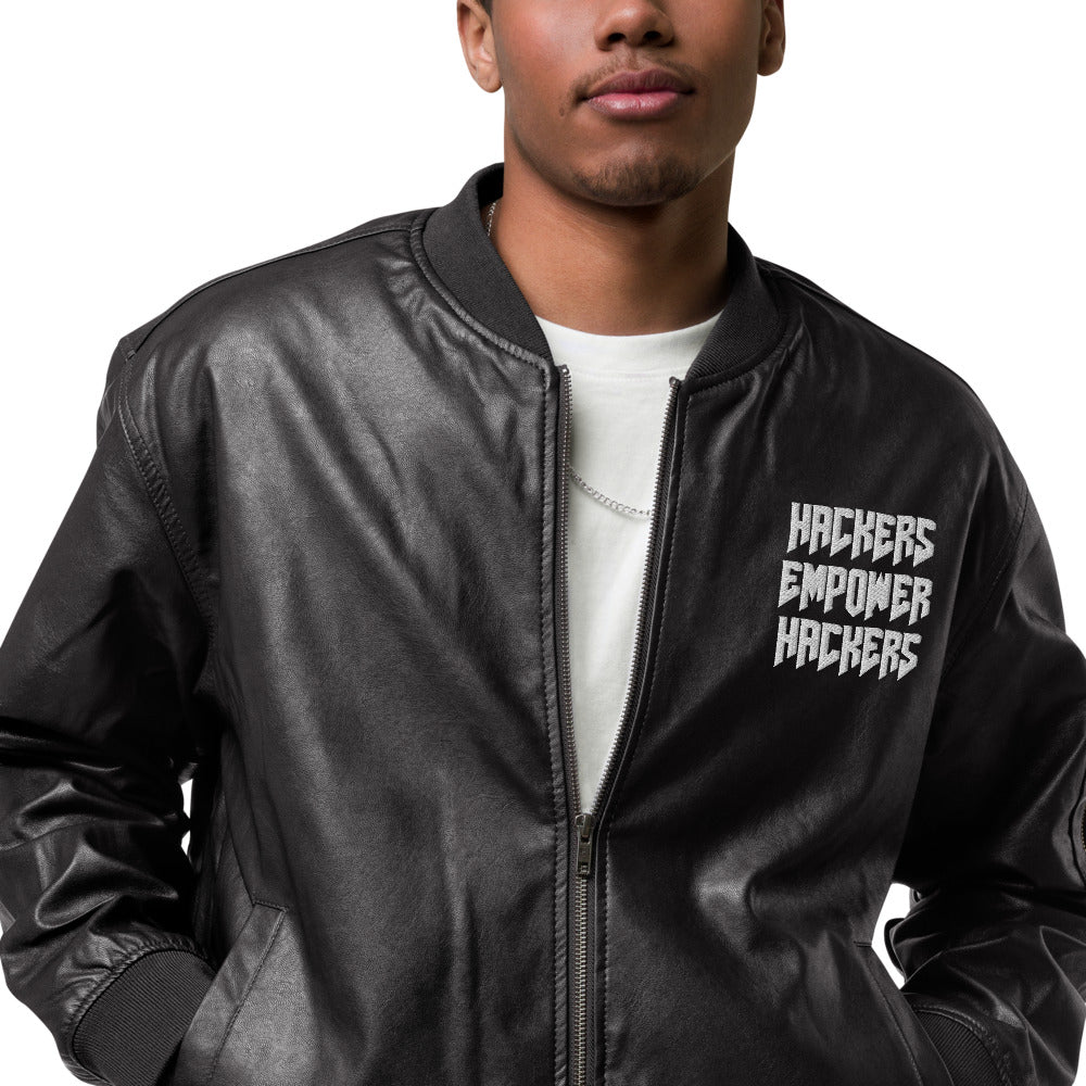 Hackers Empower Hackers - Leather Bomber Jacket by DarkByteGear