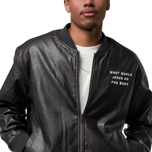 What would Jesus do for 0 day - Leather Bomber Jacket by DarkByteGear