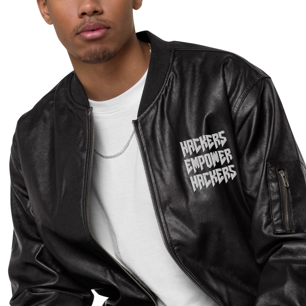 Hackers Empower Hackers - Leather Bomber Jacket by DarkByteGear