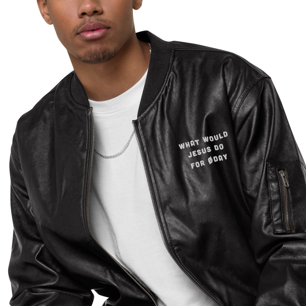 What would Jesus do for 0 day - Leather Bomber Jacket by DarkByteGear